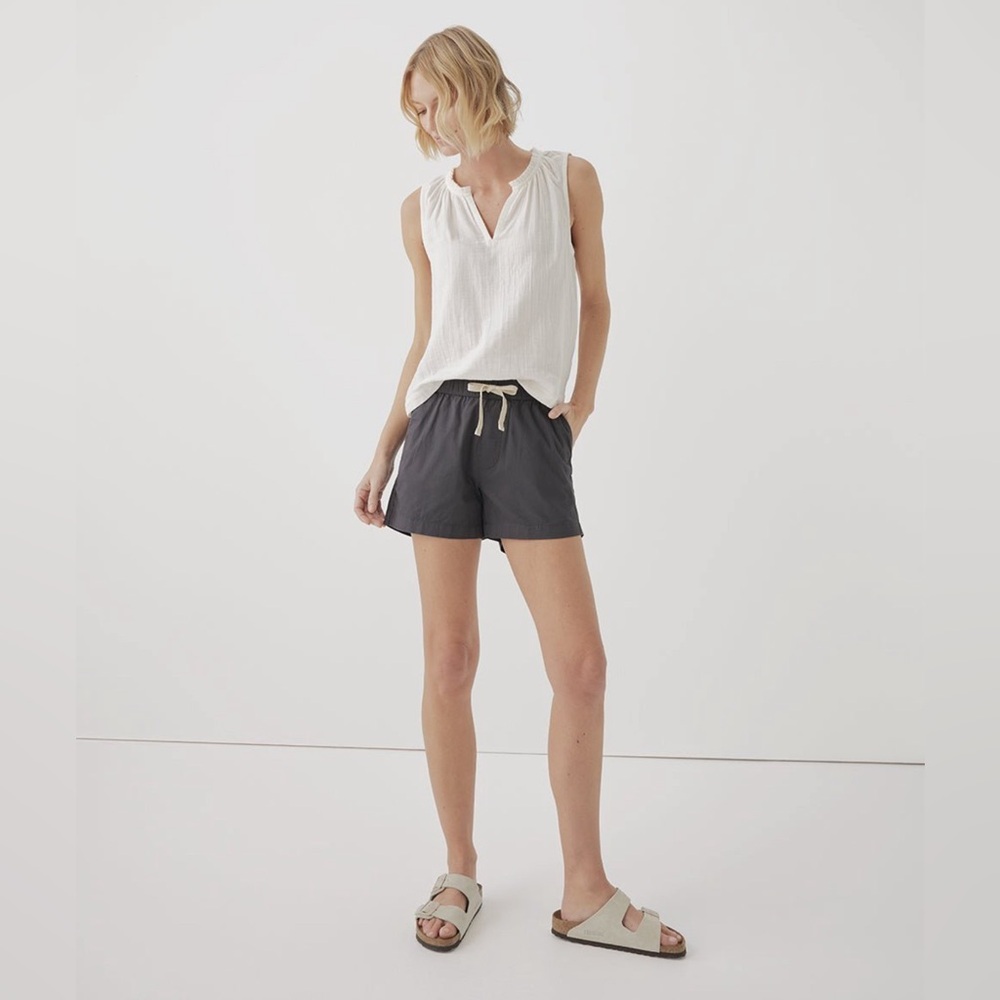 NWT Pact Organic Cotton Blend Storm Gray Daily Twill Pull On Drawstring Shorts